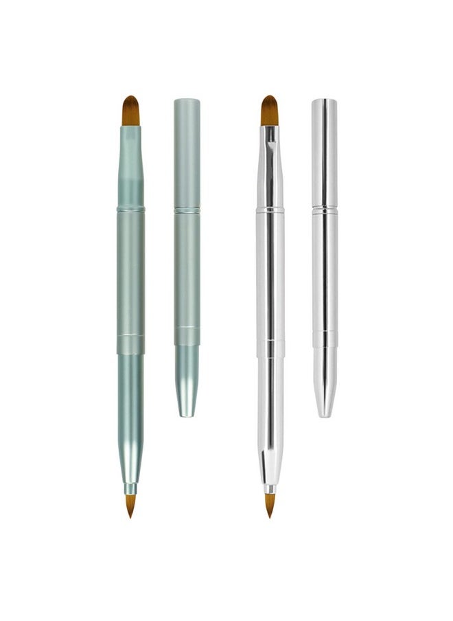 Unaone [2 Pack] Lip Brush for Lipstick, Retractable Lip Brushes, Dual-ended Makeup Brush for Lipstick Lip Gloss, Include Lid Silver and Green