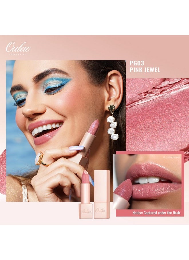 Oulac Moisturizing Pink Lipstick for Women - Tinted Lip Balm with Shimmmer, Lightweight Lip Makeup, Nourishing & Hydrating Formula, Vegan & Gluten Free, PG03 Pink Jewel