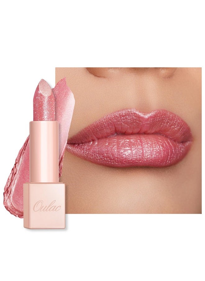 Oulac Moisturizing Pink Lipstick for Women - Tinted Lip Balm with Shimmmer, Lightweight Lip Makeup, Nourishing & Hydrating Formula, Vegan & Gluten Free, PG03 Pink Jewel