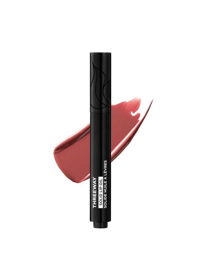 Deck of Scarlet Threeway Solid Lip Oil, Vegan Formula With Hyaluronic Acid and Hydrating Oil Blend, Glossy Finish - Buff Rose