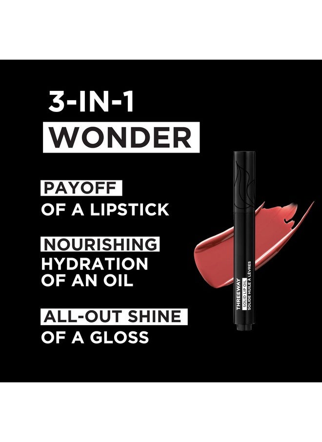 Deck of Scarlet Threeway Solid Lip Oil, Vegan Formula With Hyaluronic Acid and Hydrating Oil Blend, Glossy Finish - Buff Rose
