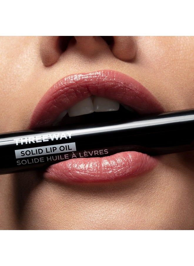 Deck of Scarlet Threeway Solid Lip Oil, Vegan Formula With Hyaluronic Acid and Hydrating Oil Blend, Glossy Finish - Buff Rose