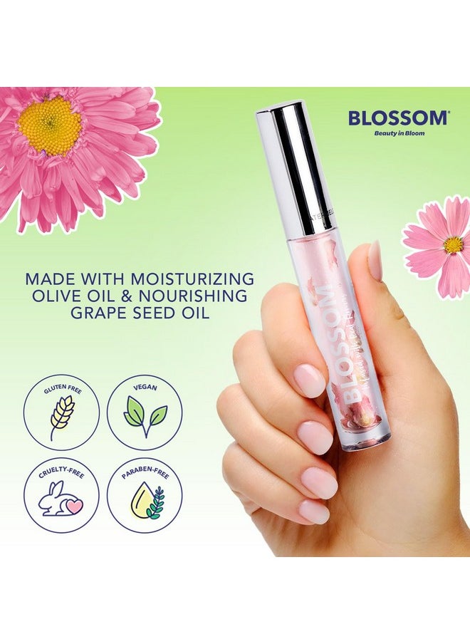 Blossom Lip Gloss & Lip Oil with Olive Oil + Grape Seed Oil, Moisturizing and Hydrating Shimmer Sparkle, Infused with Real Flowers, 3g, Watermelon