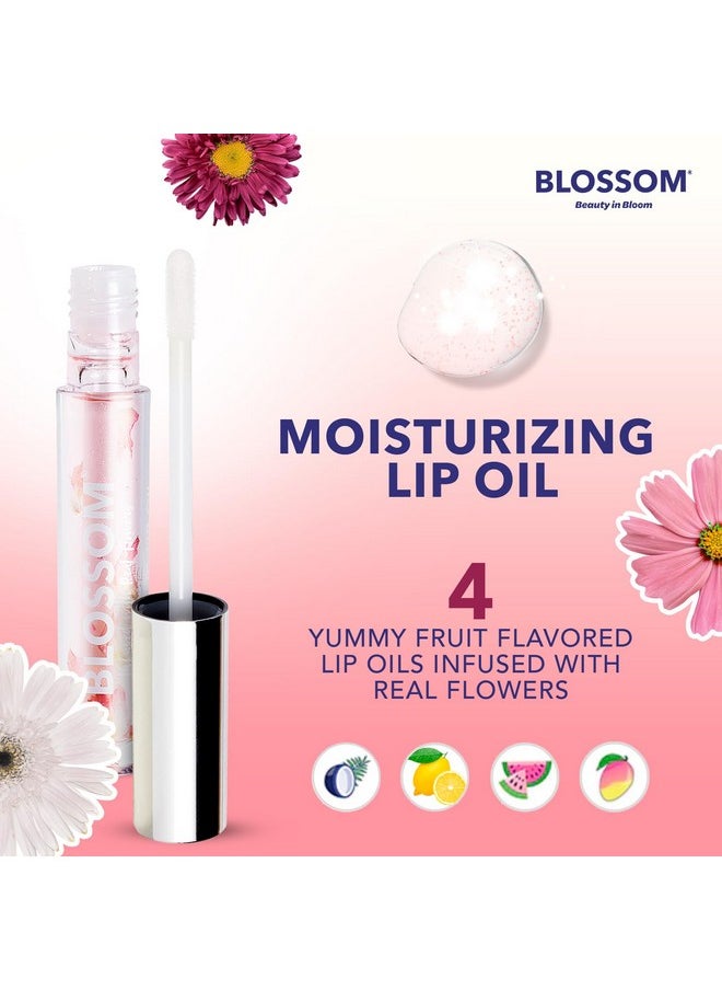 Blossom Lip Gloss & Lip Oil with Olive Oil + Grape Seed Oil, Moisturizing and Hydrating Shimmer Sparkle, Infused with Real Flowers, 3g, Watermelon