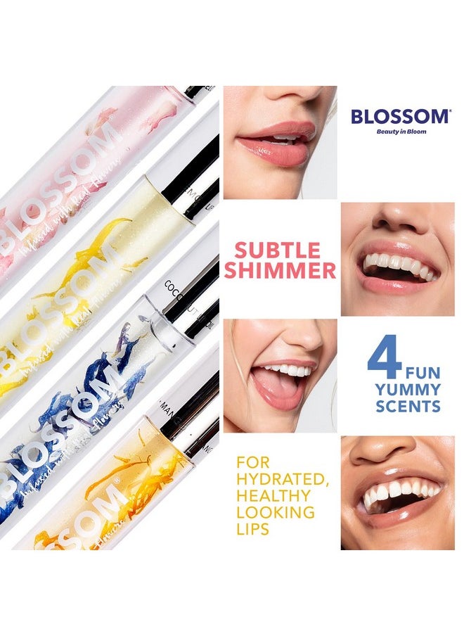 Blossom Lip Gloss & Lip Oil with Olive Oil + Grape Seed Oil, Moisturizing and Hydrating Shimmer Sparkle, Infused with Real Flowers, 3g, Watermelon