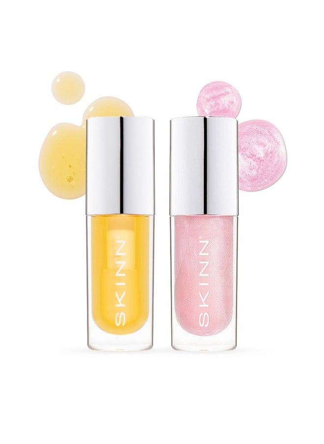 SKINN Luminous Lip Oil Bundle, 2-Piece (Golden & Blush) - Support Collagen Production, Smooth Lines & Soothe Dry Cracked Lips - Improves Elasticity, Texture & Luminosity - Vitamin C & Manuka Honey