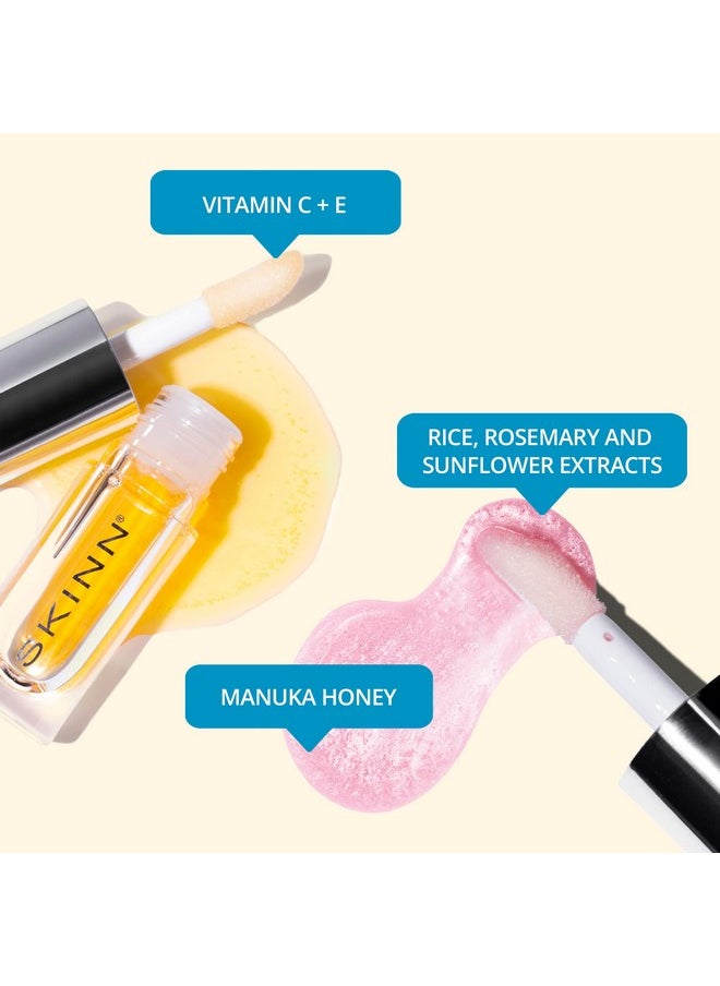 SKINN Luminous Lip Oil Bundle, 2-Piece (Golden & Blush) - Support Collagen Production, Smooth Lines & Soothe Dry Cracked Lips - Improves Elasticity, Texture & Luminosity - Vitamin C & Manuka Honey