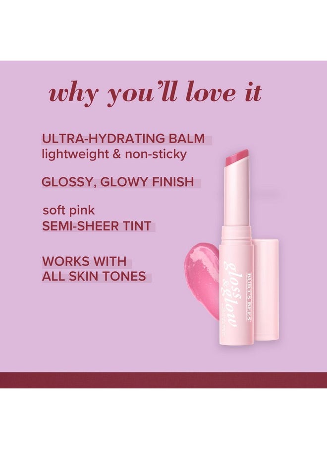 Burts Bees Gloss and Glow Glossy Balm, 100% Natural Origin, Winning in Pink, 1 Tube