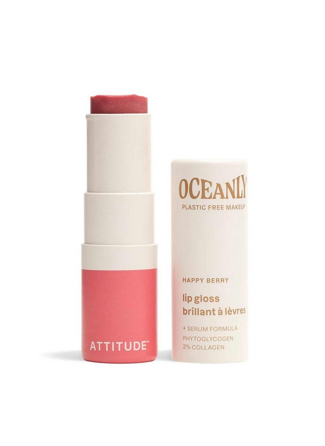 ATTITUDE Oceanly Sheer Lip Gloss Stick, EWG Verified, Titanium Dioxide-Free, Vegan Makeup & Beauty, Cruelty-Free, Plastic-Free, Happy Berry, 0.12 Ounces