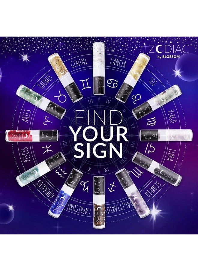 Blossom Zodiac Sign Roll-On Lip Gloss, Vanilla Scented + Moisturizing with Crystals, Made in USA, 0.20 fl. oz./5.9ml, Taurus