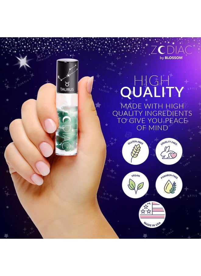 Blossom Zodiac Sign Roll-On Lip Gloss, Vanilla Scented + Moisturizing with Crystals, Made in USA, 0.20 fl. oz./5.9ml, Taurus