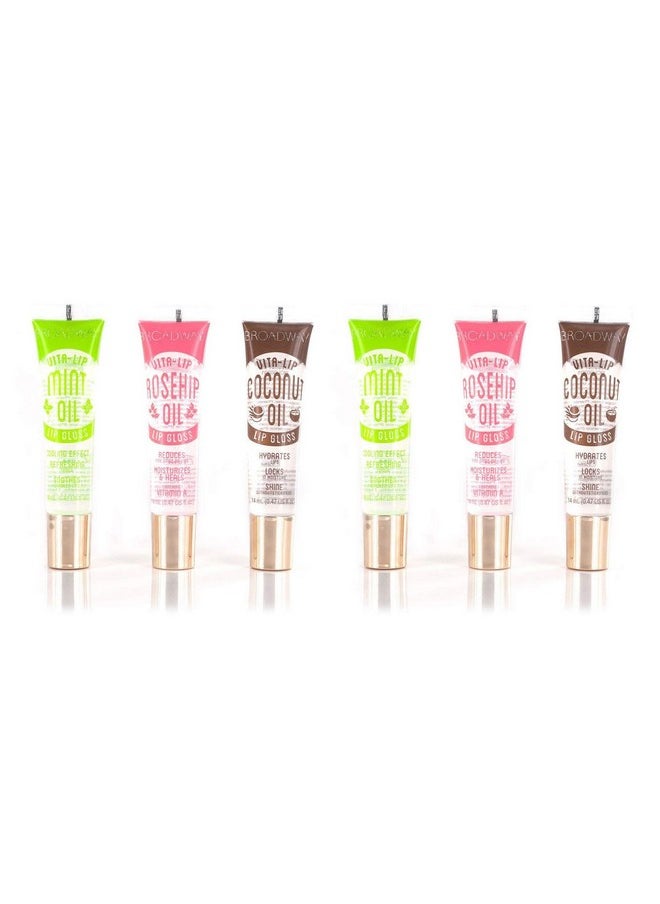 6-PACKS Kiss Broadway Clear Lip Gloss (#1 Mint,Coconut,Rosehip)