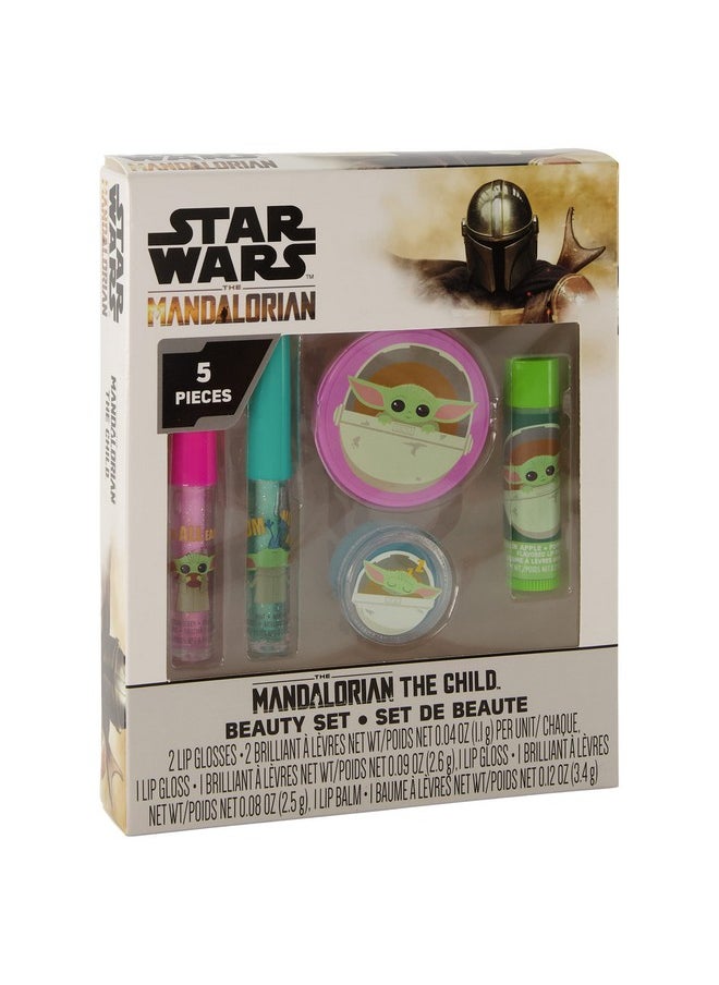 Mandalorian Baby Yoda Die Cut Lip Gloss Beauty Set - Includes 4 Flavored Lip Glosses and 1 Green Apple Flavored Lip Balm, Star Wars Themed Makeup Kit & Baby Yoda Gift Set