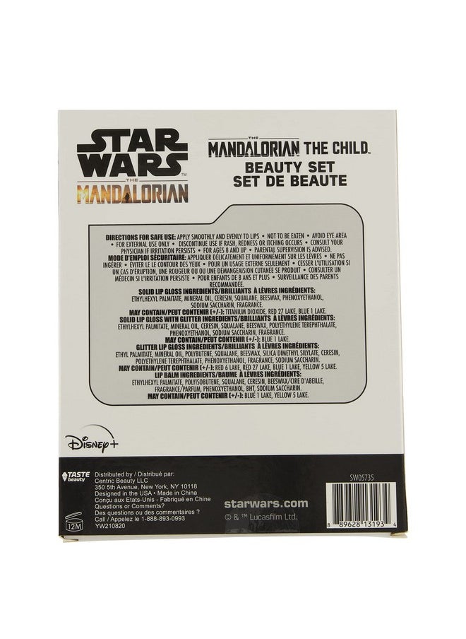 Mandalorian Baby Yoda Die Cut Lip Gloss Beauty Set - Includes 4 Flavored Lip Glosses and 1 Green Apple Flavored Lip Balm, Star Wars Themed Makeup Kit & Baby Yoda Gift Set