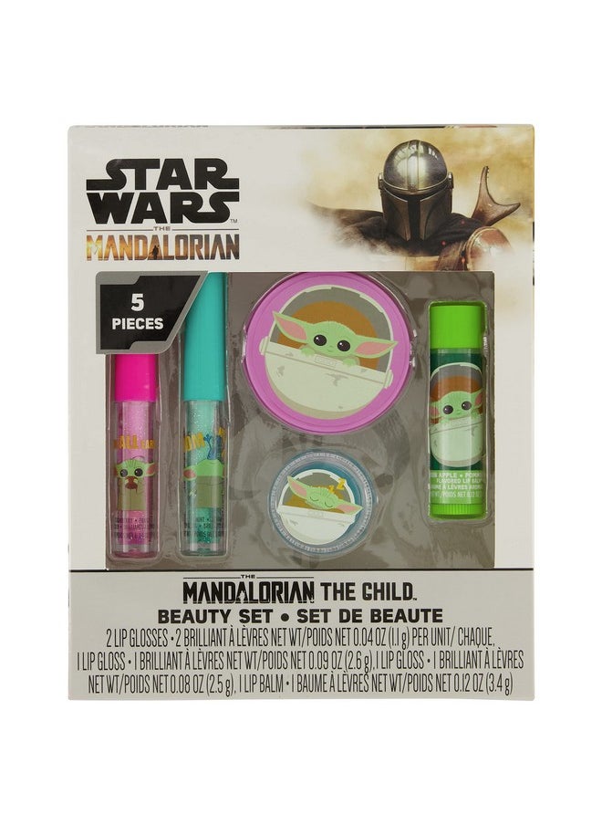 Mandalorian Baby Yoda Die Cut Lip Gloss Beauty Set - Includes 4 Flavored Lip Glosses and 1 Green Apple Flavored Lip Balm, Star Wars Themed Makeup Kit & Baby Yoda Gift Set