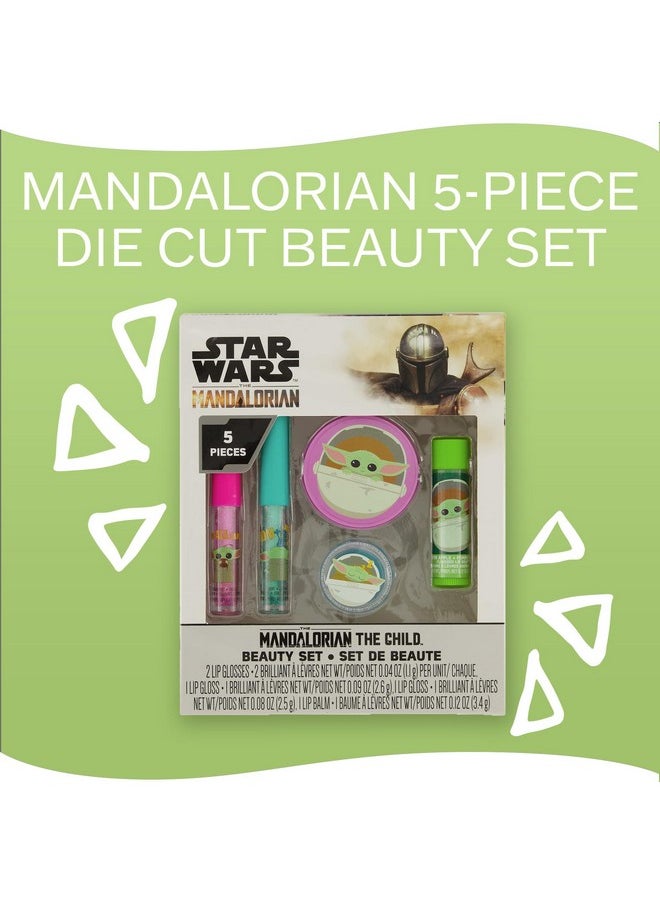 Mandalorian Baby Yoda Die Cut Lip Gloss Beauty Set - Includes 4 Flavored Lip Glosses and 1 Green Apple Flavored Lip Balm, Star Wars Themed Makeup Kit & Baby Yoda Gift Set