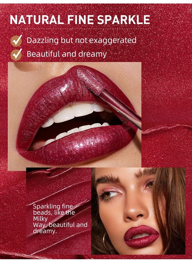 Easilydays Red Lip Gloss for Women, High Pigment Diamond Shimmer Metallic Lip Glaze, Long-Lasting Shiny Liquid Lipstick, Waterproof, Moisturizing, Popular Shiny Lip Color,Christmas Party Makeup (#06)