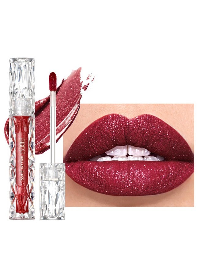 Easilydays Red Lip Gloss for Women, High Pigment Diamond Shimmer Metallic Lip Glaze, Long-Lasting Shiny Liquid Lipstick, Waterproof, Moisturizing, Popular Shiny Lip Color,Christmas Party Makeup (#06)