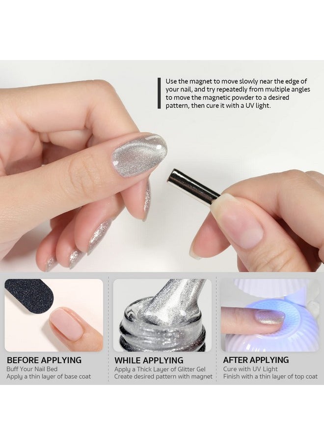 GAOY Cat Eye Gel Nail Polish, Glitter Holographic Nail Polish with Magnet, 16ml Reflective Translucent UV Gel for Nail Art, 1138 Silver
