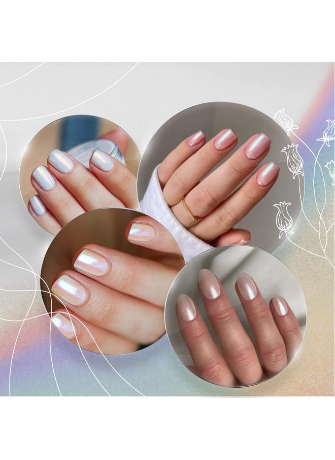 PrettyDiva Chrome Nail Powder - 7 Colors White Pearl Chrome Nail Powder Set, Metallic Nail Powder Mirror Effect White Chrome Powder Iridescent Nails Powder Manicure Pigment