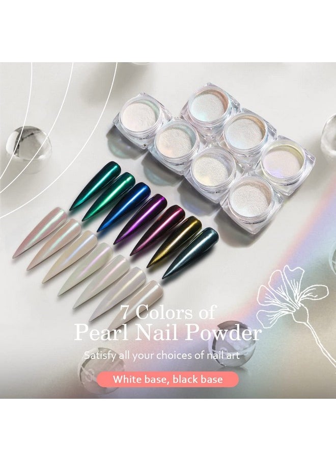 PrettyDiva Chrome Nail Powder - 7 Colors White Pearl Chrome Nail Powder Set, Metallic Nail Powder Mirror Effect White Chrome Powder Iridescent Nails Powder Manicure Pigment