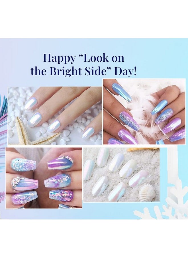 PrettyDiva Chrome Nail Powder - 7 Colors White Pearl Chrome Nail Powder Set, Metallic Nail Powder Mirror Effect White Chrome Powder Iridescent Nails Powder Manicure Pigment