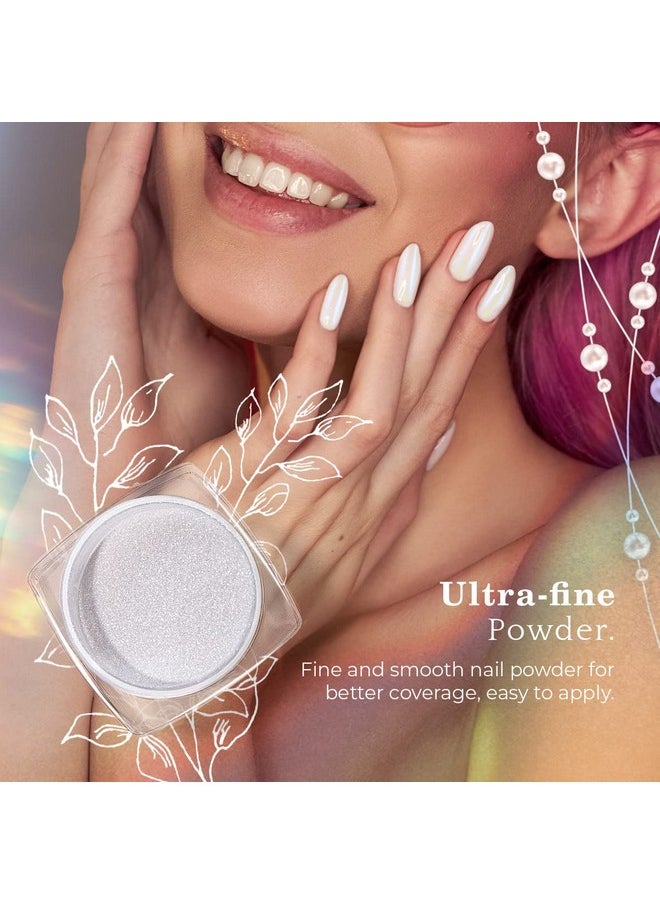 PrettyDiva Chrome Nail Powder - 7 Colors White Pearl Chrome Nail Powder Set, Metallic Nail Powder Mirror Effect White Chrome Powder Iridescent Nails Powder Manicure Pigment