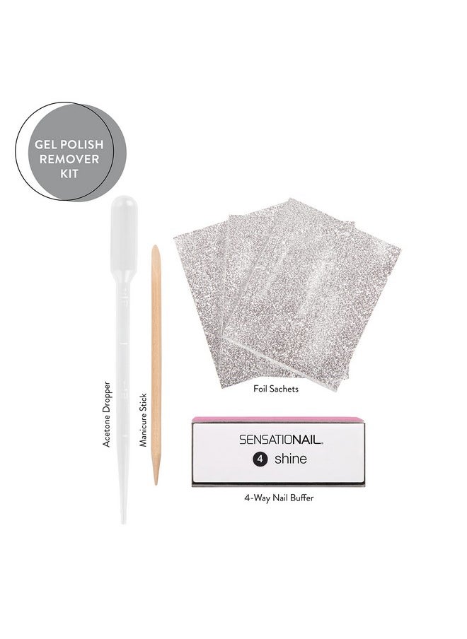 Sensationail Gel Nail Polish Removal Kit, Acetone Dropper, 4-Way Nail Buffer and Manicure Stick, Easily Soak Off without Damage or Hassle, Silver, 30 Count