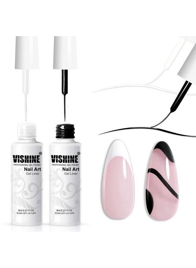 Vishine Gel Polish Nail Art Gel Liner Set- 2 Classic White Black Colors Gel Art Paint for Swirl Nails Euphoria Nail Built Thin Nail Art Brush in Gel Pens Soak off Nail Art Gel Polish Kit