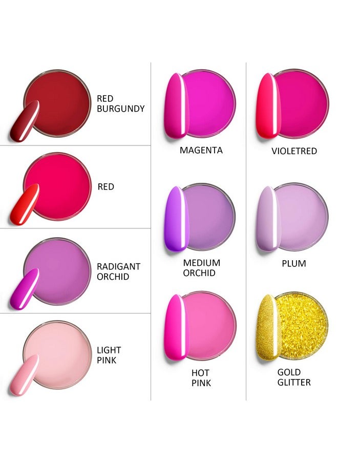 Dipping Nail Powder Wenida 10 Colors Red Burgundy Gold Glitter Purple Festival French Manicure Nail Art Set with Silicone Brush Nail Grit File 10 pcs False Nails