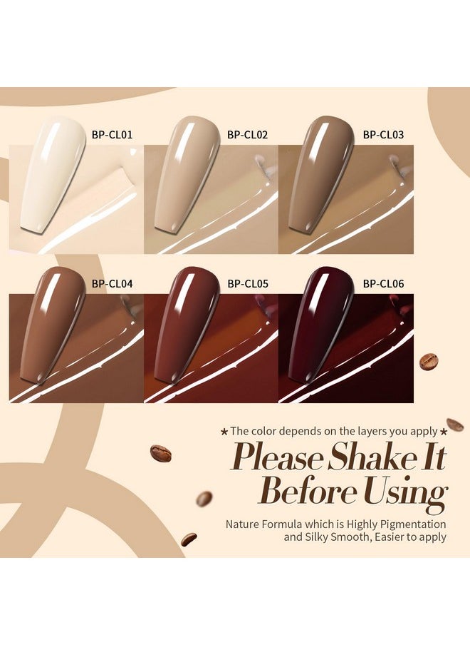 Born Pretty Brown Gel Nail Polish Skin Tone Nude Gel Polish Roasted Chestnuts Chocolate Gel Polish Collection Neutral Beige Khaki Gel Nail Polish Set Fall Winter Gel Nail Polish