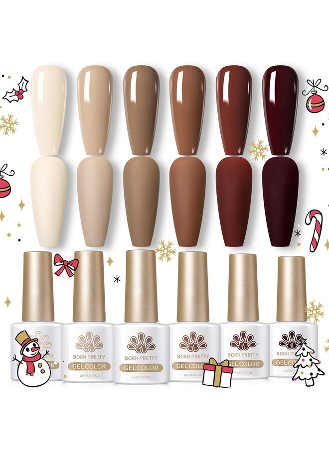 Born Pretty Brown Gel Nail Polish Skin Tone Nude Gel Polish Roasted Chestnuts Chocolate Gel Polish Collection Neutral Beige Khaki Gel Nail Polish Set Fall Winter Gel Nail Polish