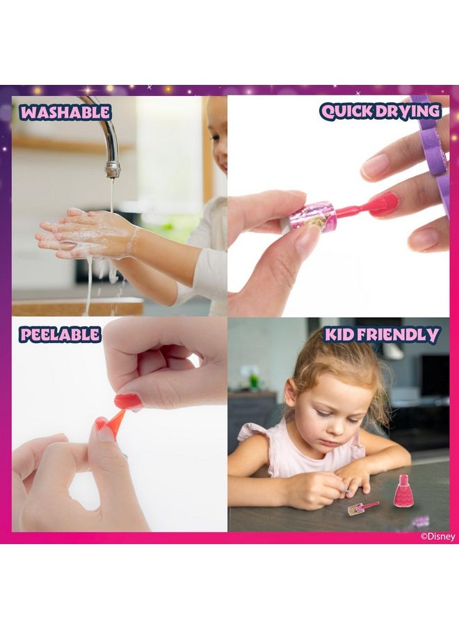 Townley Girl Disney Princess 15 Piece Water-Based Nail Polish with 3 Toe Spacers| Quick Dry| Peel Off| Gift Kit Set for Kids Girls| Ages 3