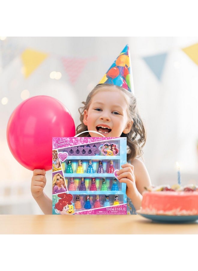 Townley Girl Disney Princess 15 Piece Water-Based Nail Polish with 3 Toe Spacers| Quick Dry| Peel Off| Gift Kit Set for Kids Girls| Ages 3