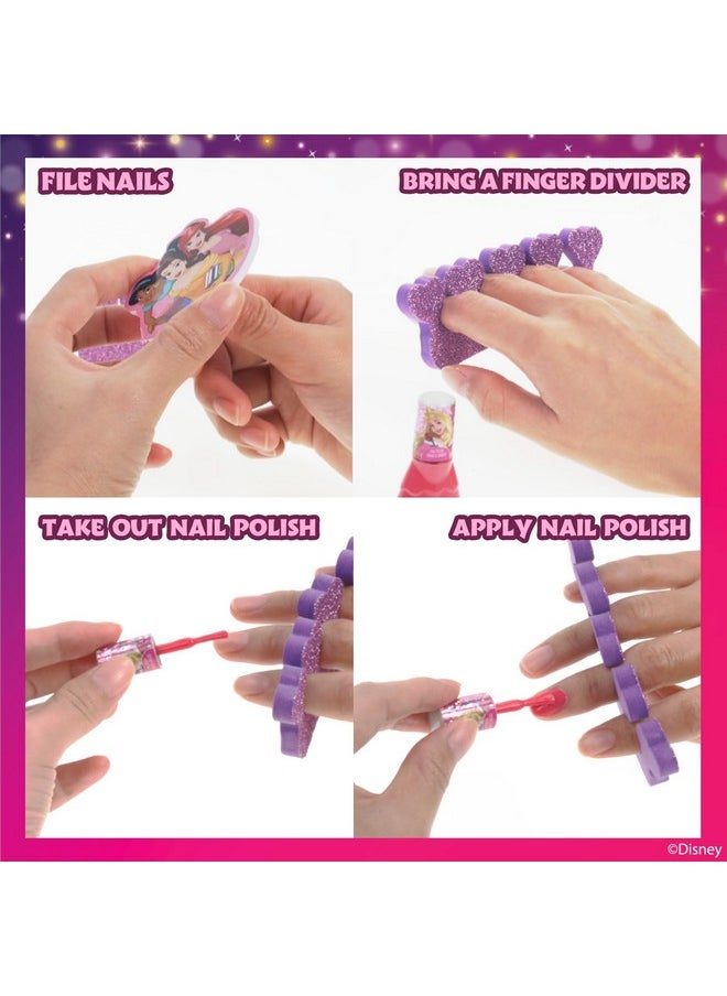 Townley Girl Disney Princess 15 Piece Water-Based Nail Polish with 3 Toe Spacers| Quick Dry| Peel Off| Gift Kit Set for Kids Girls| Ages 3