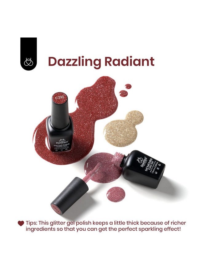 beetles Gel Polish Reflective Glitter Winter Gel Nail Polish Set, 6 Colors Holographic Sparkle Glitter Gel,Flash Diamond Sliver Gold Black Red UV LED Soak Off Manicure Kit Gift for Women Girls