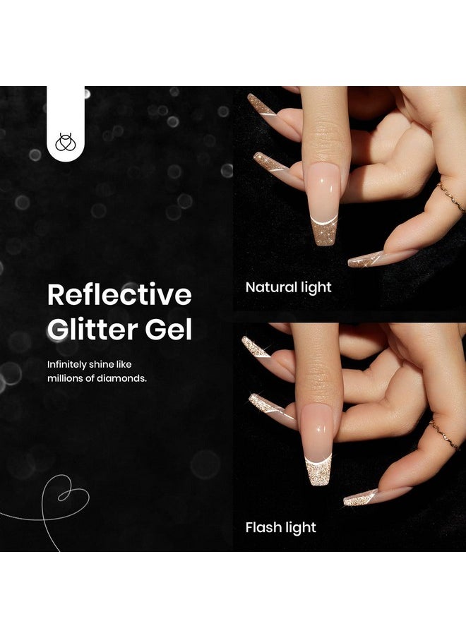 beetles Gel Polish Reflective Glitter Winter Gel Nail Polish Set, 6 Colors Holographic Sparkle Glitter Gel,Flash Diamond Sliver Gold Black Red UV LED Soak Off Manicure Kit Gift for Women Girls
