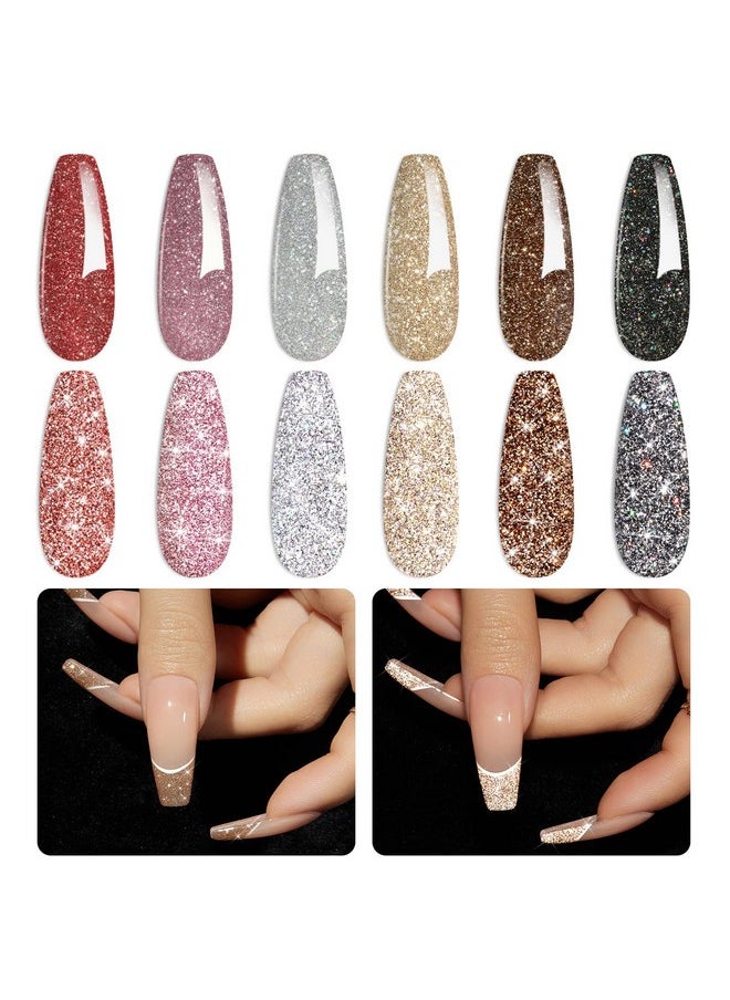 beetles Gel Polish Reflective Glitter Winter Gel Nail Polish Set, 6 Colors Holographic Sparkle Glitter Gel,Flash Diamond Sliver Gold Black Red UV LED Soak Off Manicure Kit Gift for Women Girls