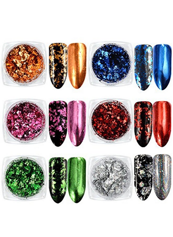 YesLady Nail Art Mirror Effect Pigment Powders Irregular Glitter Aluminum Sequins Flakes Decoration 6 Colors