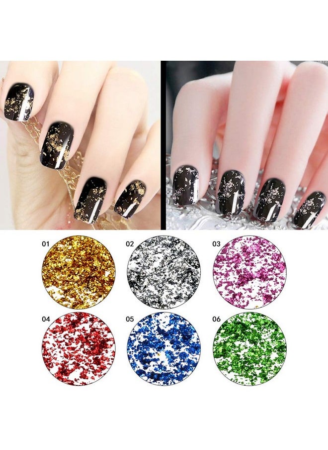YesLady Nail Art Mirror Effect Pigment Powders Irregular Glitter Aluminum Sequins Flakes Decoration 6 Colors