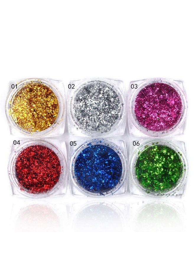 YesLady Nail Art Mirror Effect Pigment Powders Irregular Glitter Aluminum Sequins Flakes Decoration 6 Colors