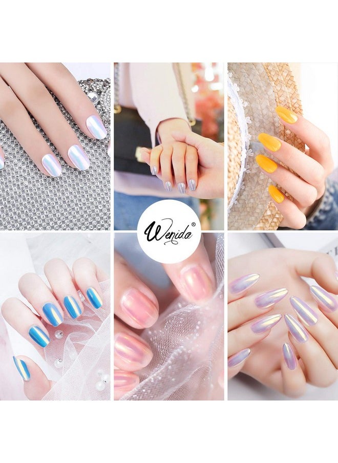 Nail Powder WENIDA 8 Jar Unicorn Iridescent Pearl Shell Holographic Chrome Mirror Laser Glow Synthetic Resin Pigment Manicure Decoration with 8 False Nails and Silicone Brush