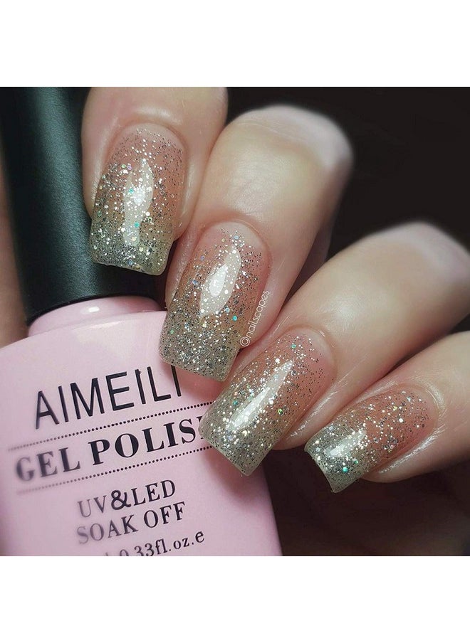 AIMEILI Valentine's Day Gel Nail Polish Set, French Tips White Gel Nail Polish Kit Clear Nude Pink Glitter Black Gel Polish Set Of 6pcs X 10ml - Kit Set 1