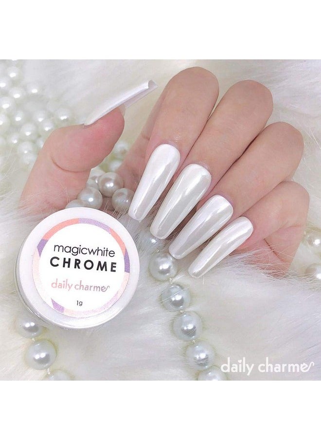 Daily Charme Magic White Nail Chrome Powder (White) 1g, Pearlescent Nail Chrome Powder, Glazed Donut, Nail Art Decoration, Home DIY/Nail Salon Manicure