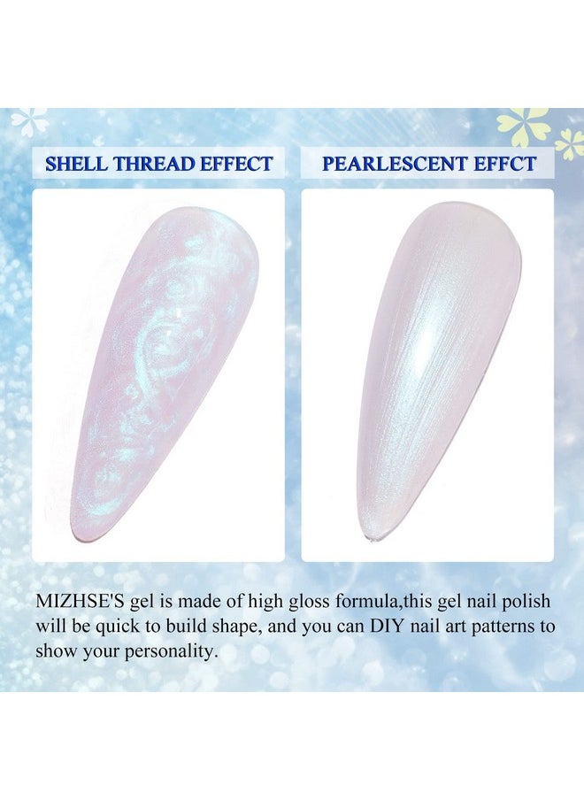 MIZHSE Pearl Gel Nail Polish, Glitter Drawing Mermaid Gel Polish Shell Thread Shimmer Iridescent Nail Gel Soak Off Gel Polish for Salon At Home DIY Manicure