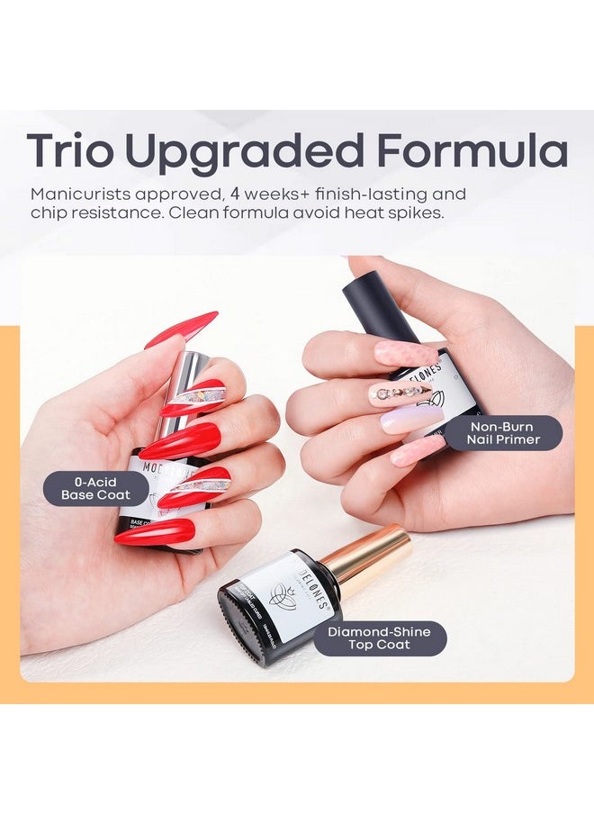 modelones Gel Top Coat and Base Coat With Nail Primer, 3 Pcs 10 ml No Wipe Base and top coat Gel Nail Polish Nail Bonder Primer Gel Nail kit