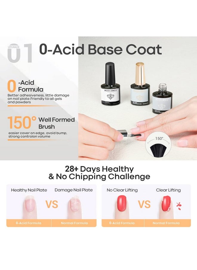 modelones Gel Top Coat and Base Coat With Nail Primer, 3 Pcs 10 ml No Wipe Base and top coat Gel Nail Polish Nail Bonder Primer Gel Nail kit