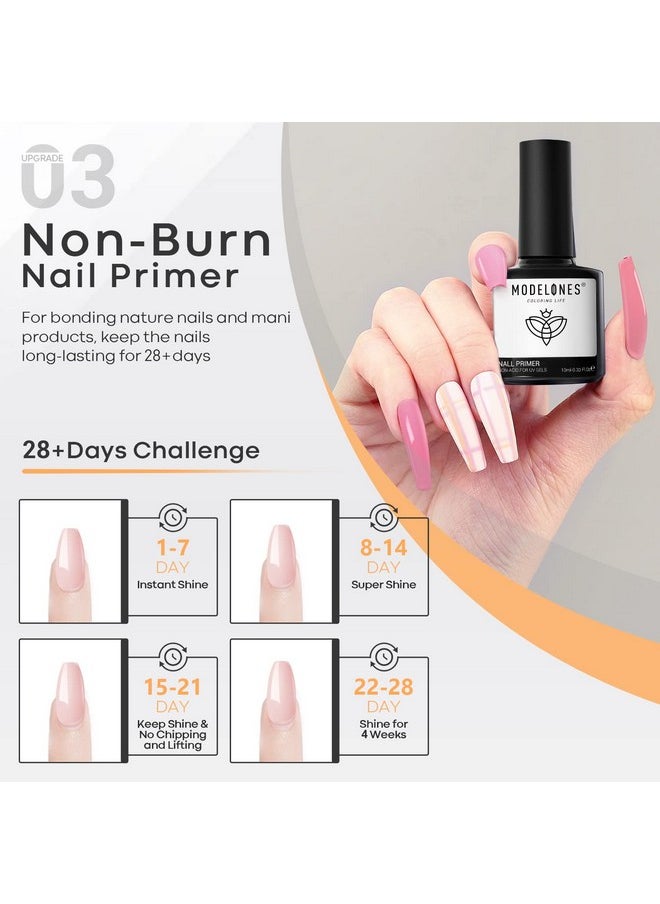 modelones Gel Top Coat and Base Coat With Nail Primer, 3 Pcs 10 ml No Wipe Base and top coat Gel Nail Polish Nail Bonder Primer Gel Nail kit