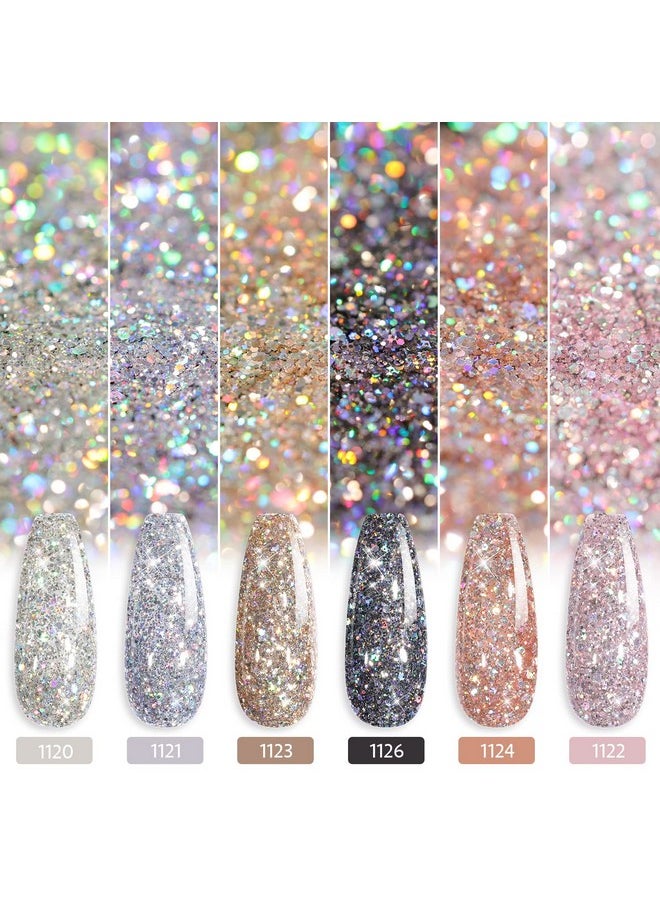GAOY Chrome Platinum Glitter Nail Polish Set, 6 Colors Including Sparkly Shiny UV LED Soak Off Black Silver Pink Gel Polish Kit Home DIY Manicure Nail Salon Varnish