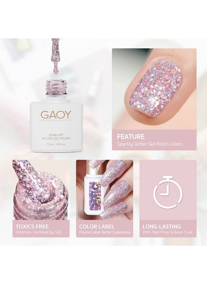 GAOY Chrome Platinum Glitter Nail Polish Set, 6 Colors Including Sparkly Shiny UV LED Soak Off Black Silver Pink Gel Polish Kit Home DIY Manicure Nail Salon Varnish